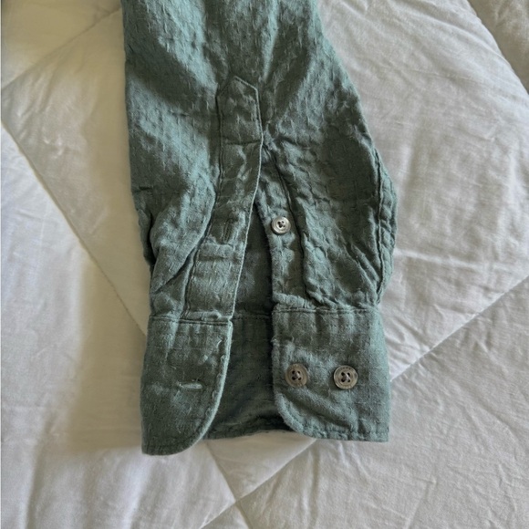 Perry Ellis Teal Linen Blend Button Down Shirt - Picture 2 of 8